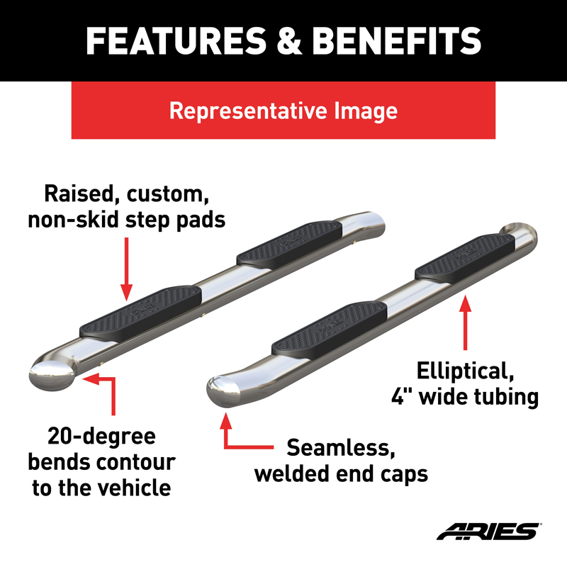 ARIES | 4" Polished Stainless Oval Side Bars - Ram 1500 2019-2022