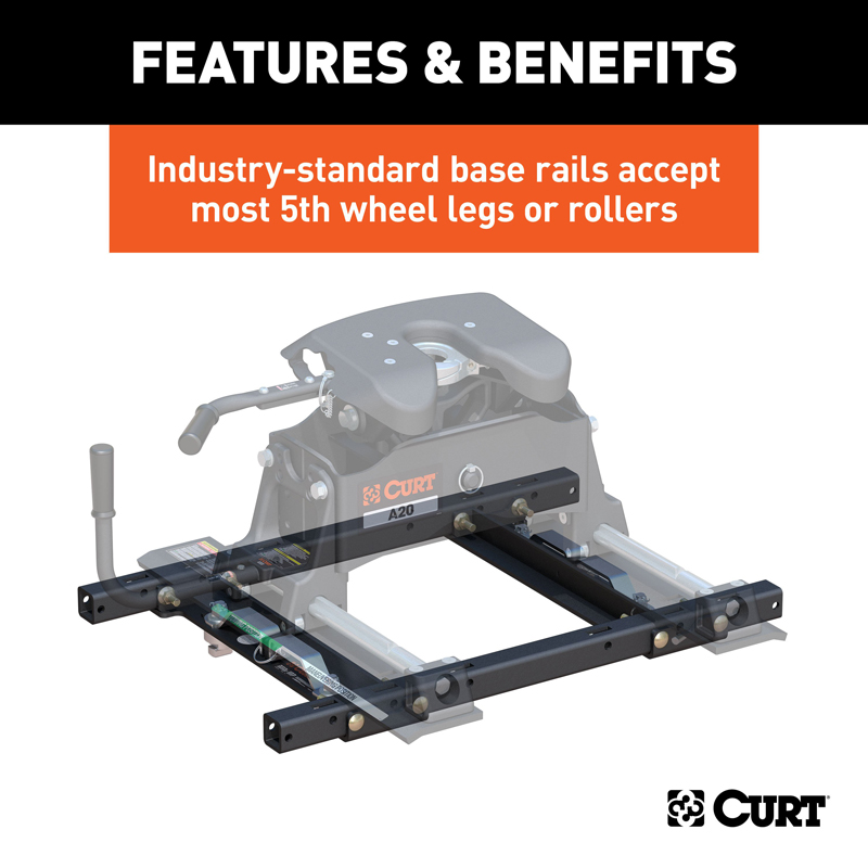 CURT | Puck System 5th Wheel Adapter with Rails - Chevrolet / Ford / GMC 2011-2023