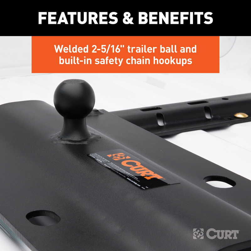 CURT | Bent Plate 5th Wheel Rail Gooseneck Hitch with 2-5/16" Ball, 25K (3" Offset)
