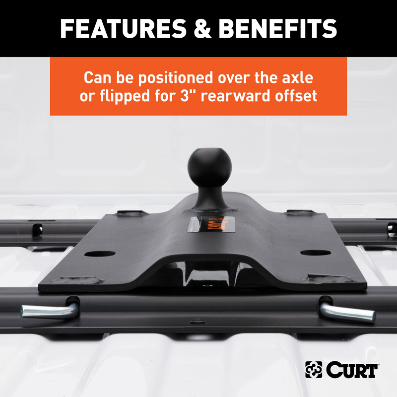 CURT | Bent Plate 5th Wheel Rail Gooseneck Hitch with 2-5/16" Ball, 25K (3" Offset)