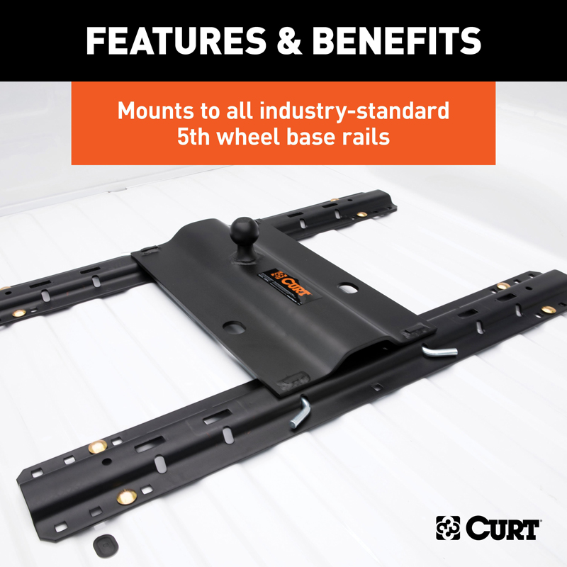 CURT | Bent Plate 5th Wheel Rail Gooseneck Hitch with 2-5/16" Ball, 25K (3" Offset)