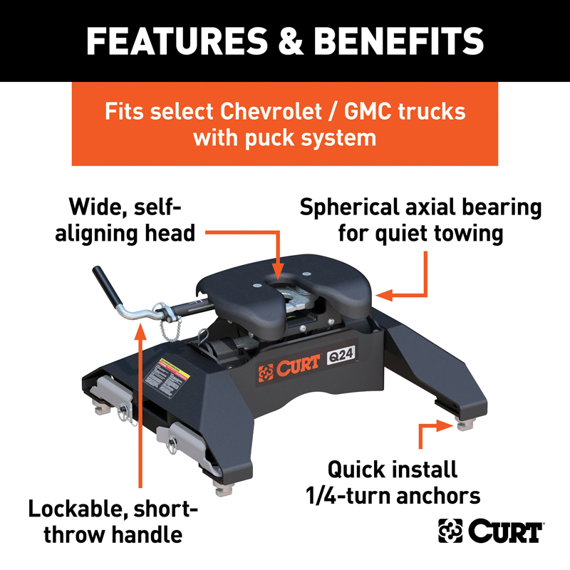 CURT | Q24 5th Wheel Hitch - Silverado / Sierra 2500 HD / 3500 HD 6.0L / 6.6L 2016-2019
