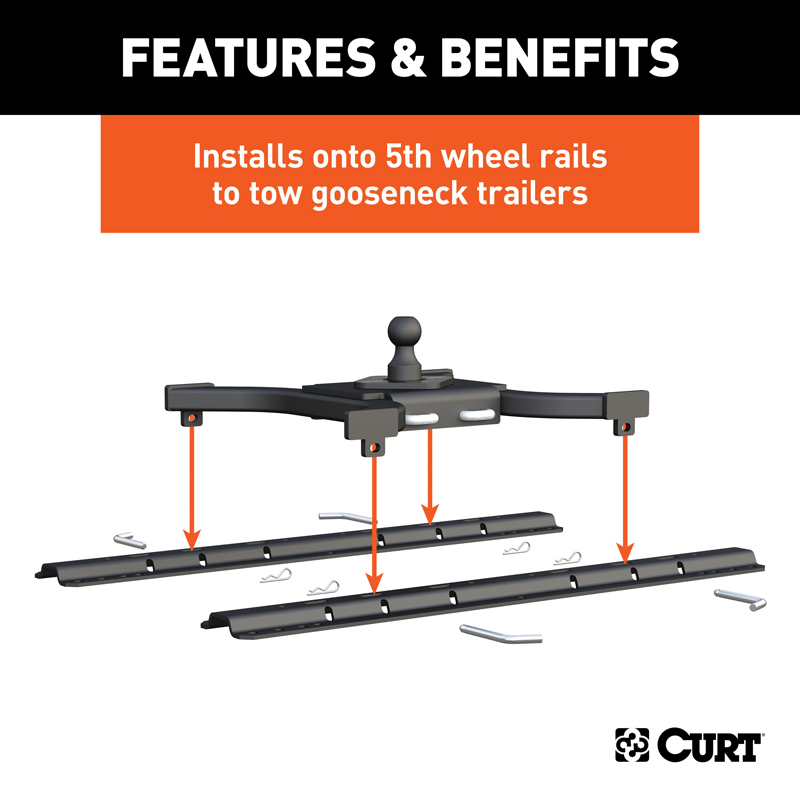 CURT | Spyder 5th Wheel Rail Gooseneck Hitch with 2-5/16" Ball, 25K