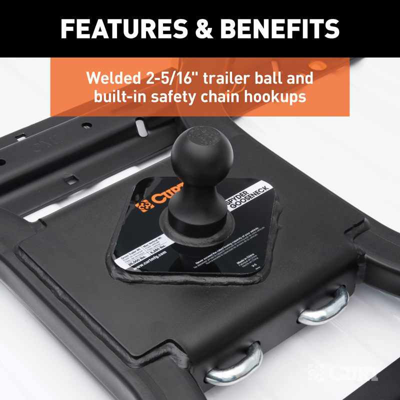 CURT | Spyder 5th Wheel Rail Gooseneck Hitch with 2-5/16" Ball, 25K