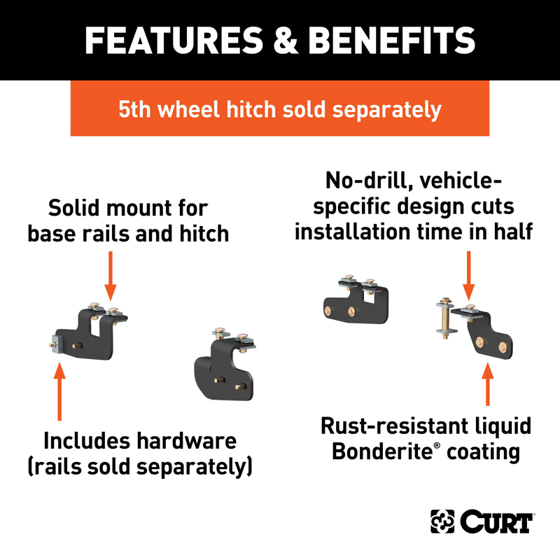 CURT | Custom 5th Wheel Brackets - Ram 2500 5.7L / 6.4L / 6.7L 2014-2022