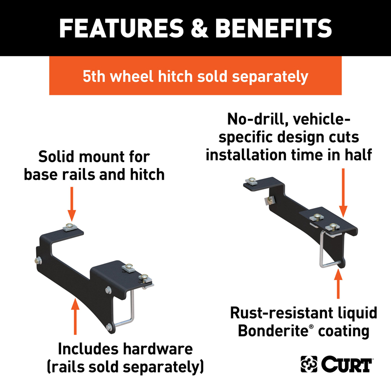 CURT | Custom 5th Wheel Brackets - Silverado / Sierra 2500 HD / 3500 HD 6.6L 2020-2023