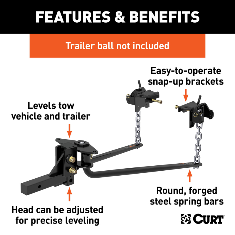 CURT | Round Bar Weight Distribution Hitch with Integrated Lubrication (8-10K)