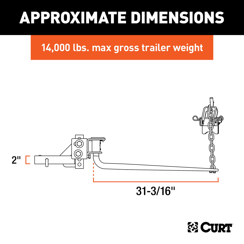 CURT | Round Bar Weight Distribution Hitch with Integrated Lubrication (10-14K)