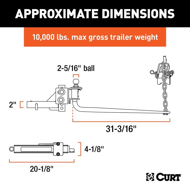 CURT | Round Bar Weight Distribution Hitch with Lubrication, Sway Control (8-10K)