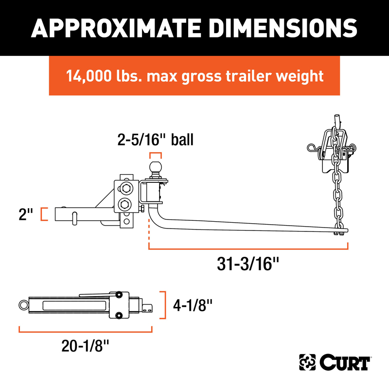CURT | Round Bar Weight Distribution Hitch with Lubrication, Sway Control (10-14K)