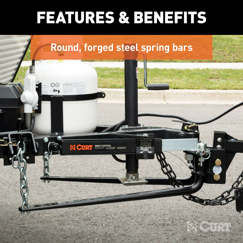 CURT | Round Bar Weight Distribution Hitch with Lubrication, Sway Control (10-14K)