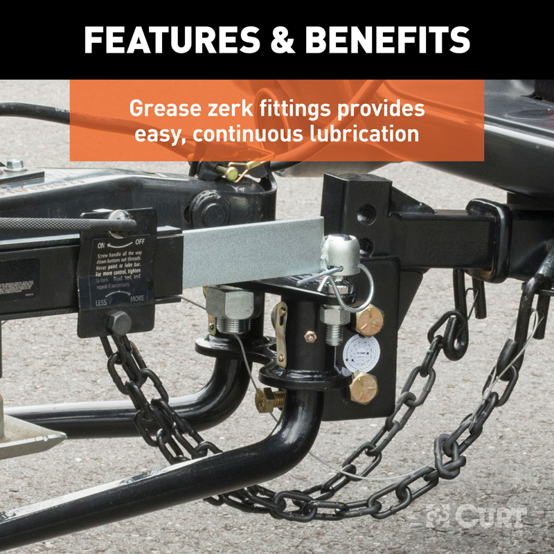 CURT | Round Bar Weight Distribution Hitch with Lubrication, Sway Control (10-14K)