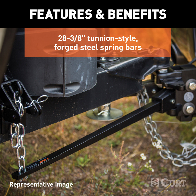 CURT | Short Trunnion Bar Weight Distribution Hitch with Sway Control (10-15K, 28-3/8")