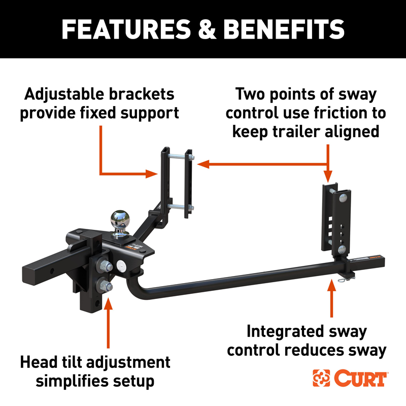CURT | TruTrack 2P Weight Distribution Hitch with 2x Sway Control, 8-10K