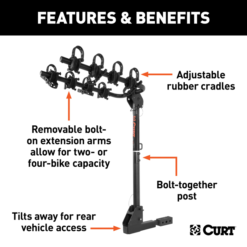 CURT | Extendable Hitch-Mounted Bike Rack (2 or 4 Bikes, 1-1/4" or 2" Shank)