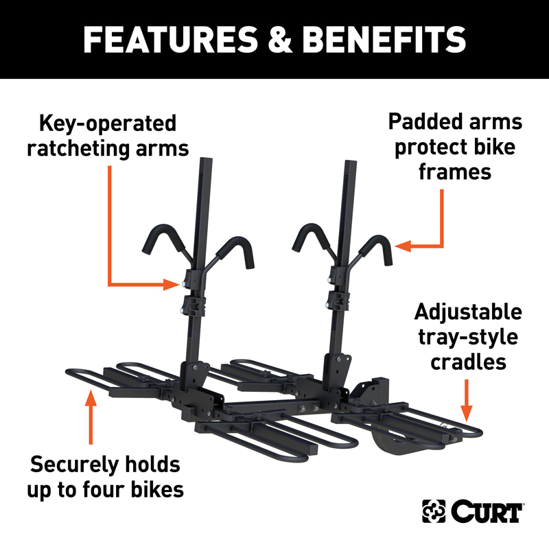 CURT | Tray-Style Hitch-Mounted Bike Rack (4 Bikes, 2" Shank)