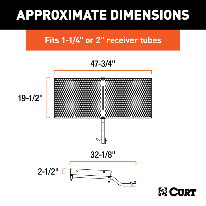 CURT | 48" x 20" Black Steel Tray Cargo Carrier (1-1/4", 2" Adapter, 300 lbs.)