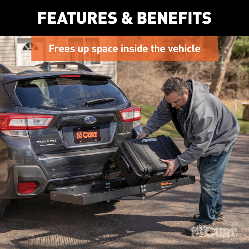 CURT | 48" x 20" Black Steel Tray Cargo Carrier (1-1/4", 2" Adapter, 300 lbs.)