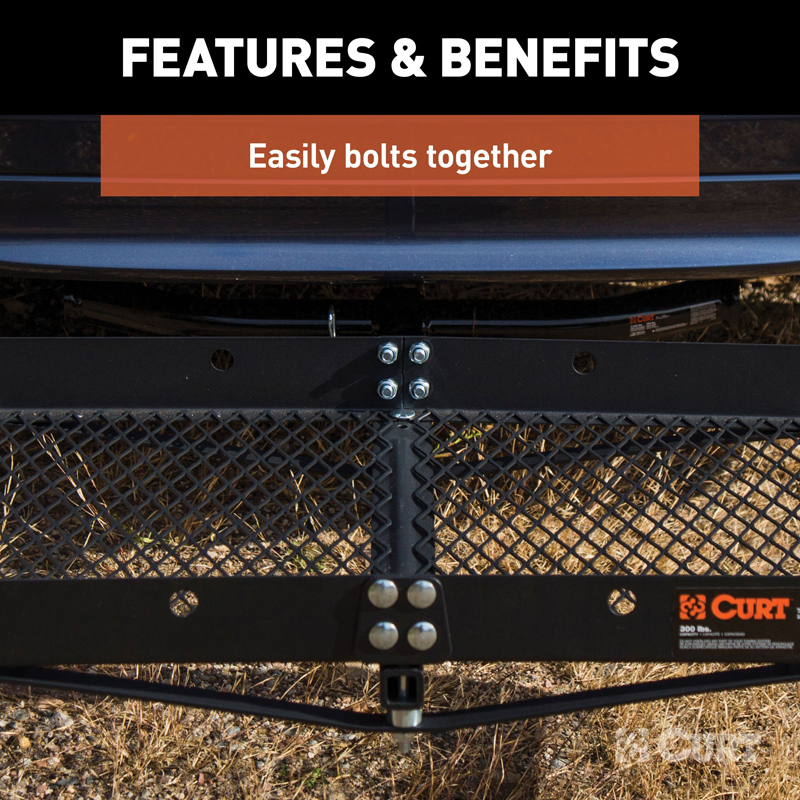 CURT | 48" x 20" Black Steel Tray Cargo Carrier (1-1/4", 2" Adapter, 300 lbs.)