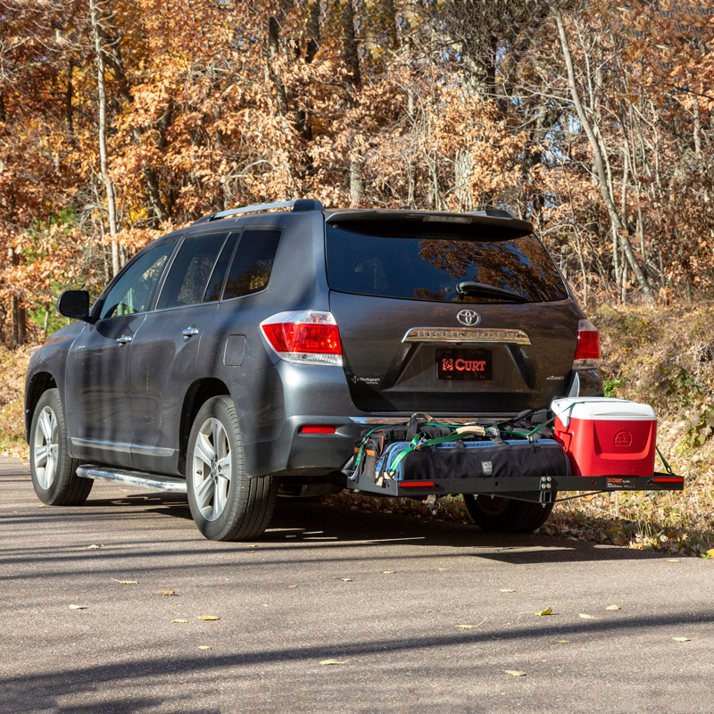CURT | 48" x 20" Black Steel Tray Cargo Carrier (1-1/4", 2" Adapter, 300 lbs.)
