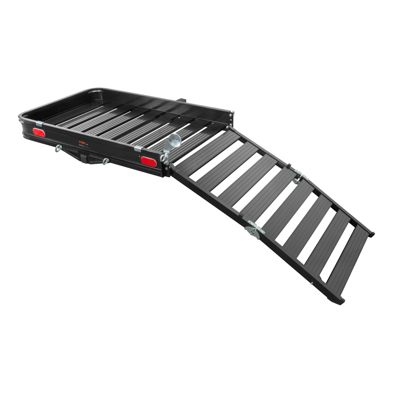 CURT | 50" x 30" Black Aluminum Hitch Cargo Carrier with Ramp (Folding 2" Shank)