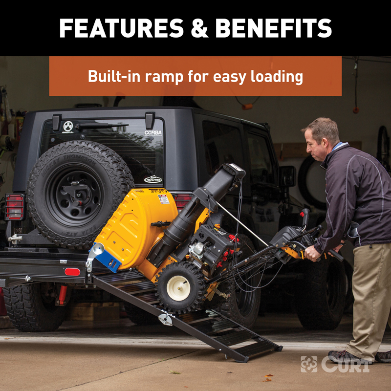 CURT | 50" x 30" Black Aluminum Hitch Cargo Carrier with Ramp (Folding 2" Shank)