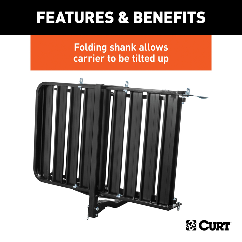 CURT | 50" x 30" Black Aluminum Hitch Cargo Carrier with Ramp (Folding 2" Shank)