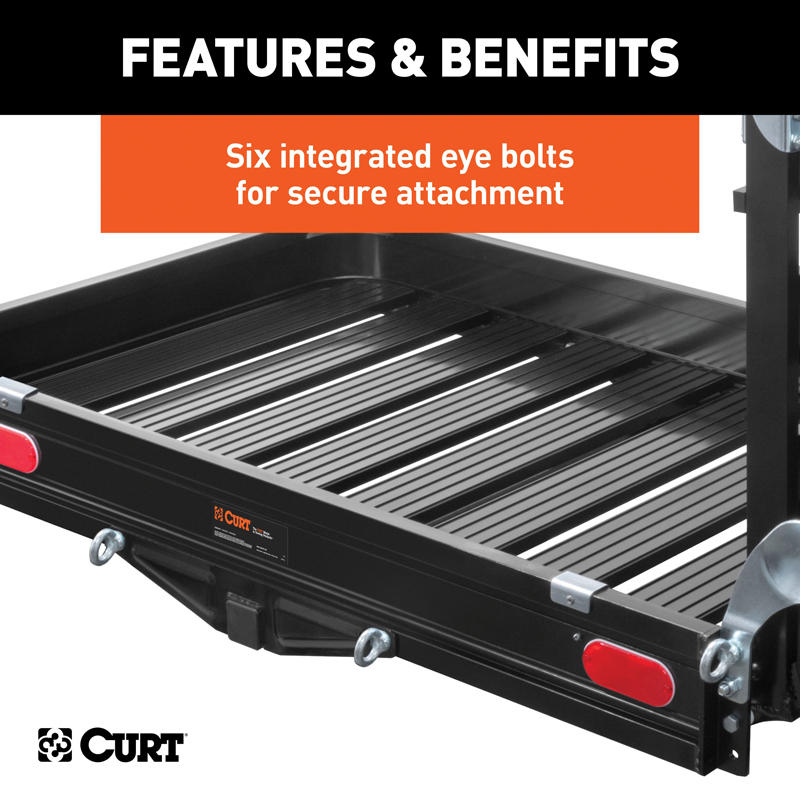 CURT | 50" x 30" Black Aluminum Hitch Cargo Carrier with Ramp (Folding 2" Shank)