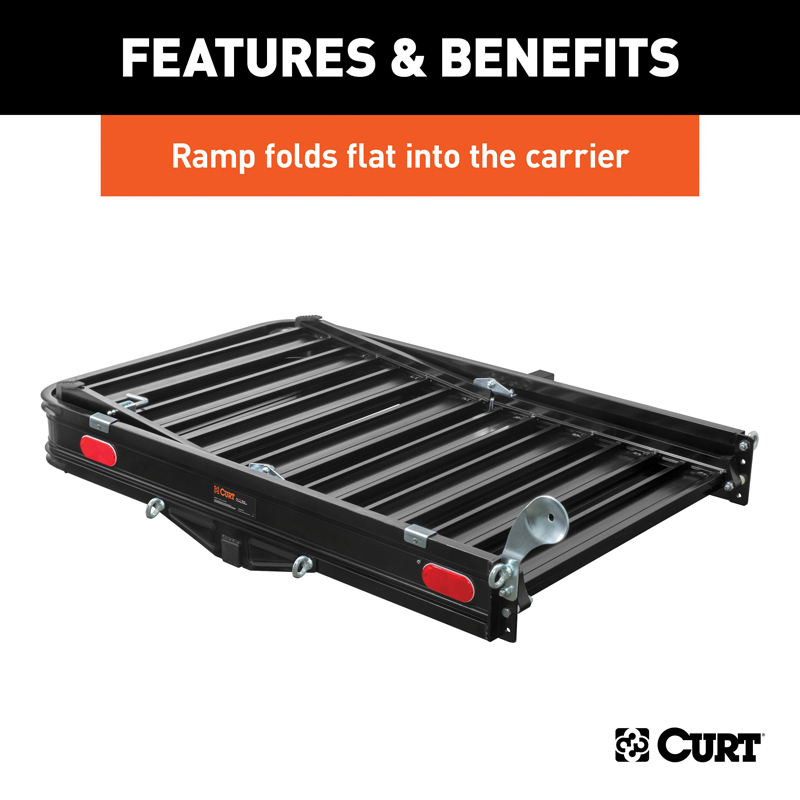 CURT | 50" x 30" Black Aluminum Hitch Cargo Carrier with Ramp (Folding 2" Shank)