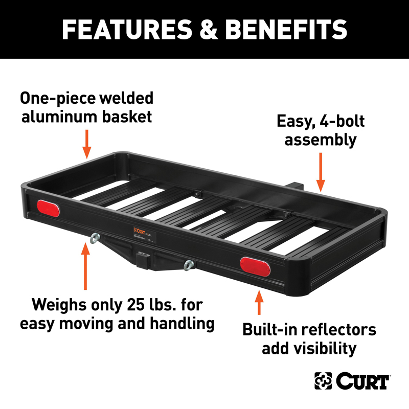 CURT | 49" x 22" Black Aluminum Basket Cargo Carrier (Fixed 2" Shank, 500 lbs.)