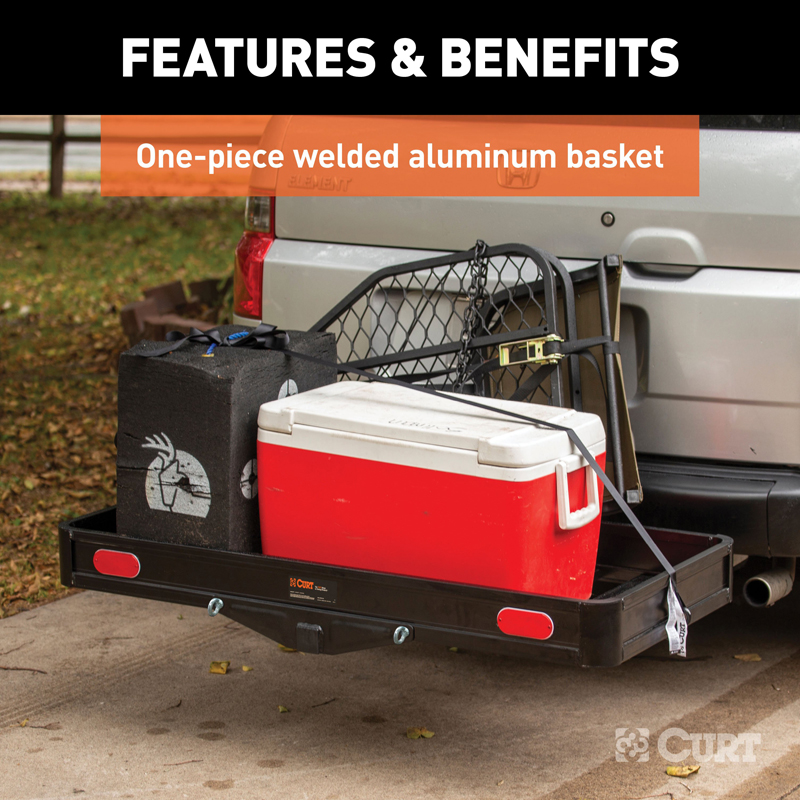 CURT | 49" x 22" Black Aluminum Basket Cargo Carrier (Fixed 2" Shank, 500 lbs.)