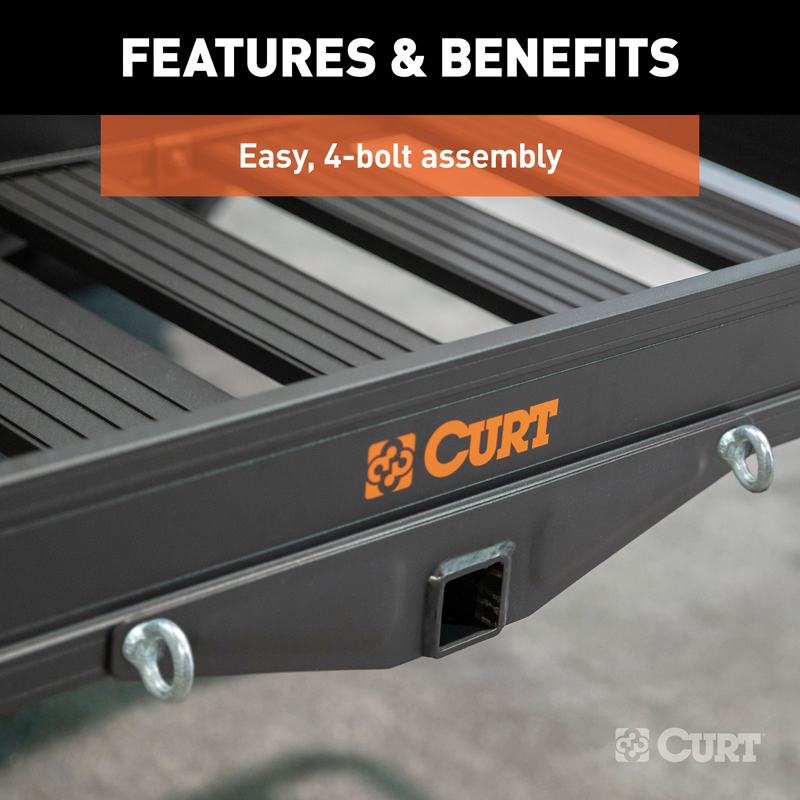 CURT | 49" x 22" Black Aluminum Basket Cargo Carrier (Fixed 2" Shank, 500 lbs.)