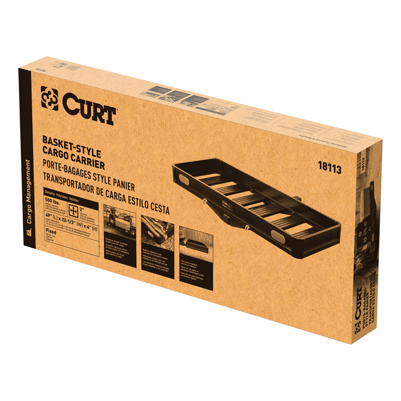 CURT | 49" x 22" Black Aluminum Basket Cargo Carrier (Fixed 2" Shank, 500 lbs.)