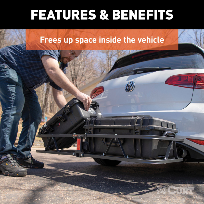 CURT | 48" x 20" Black Steel Basket Cargo Carrier (1-1/4", 2" Adapter, 500 lbs.)