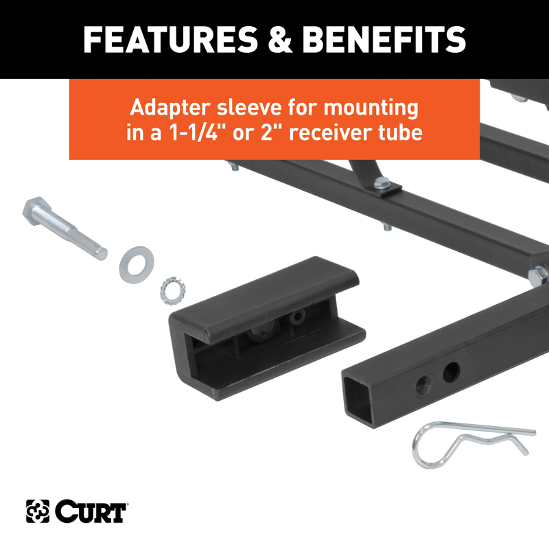 CURT | 48" x 20" Black Steel Basket Cargo Carrier (1-1/4", 2" Adapter, 500 lbs.)