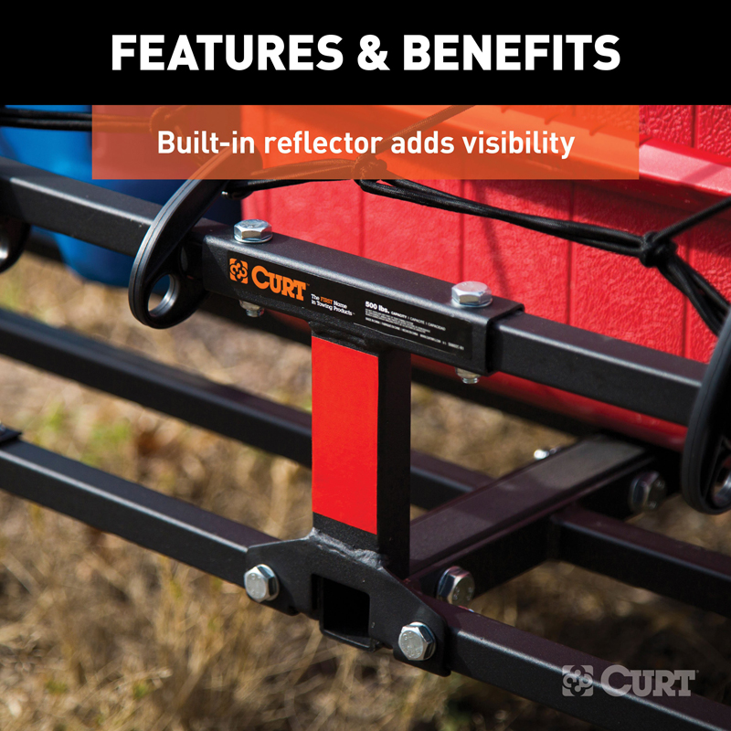 CURT | 48" x 20" Black Steel Basket Cargo Carrier (1-1/4", 2" Adapter, 500 lbs.)