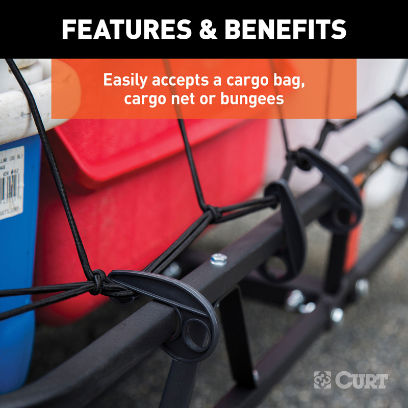 CURT | 48" x 20" Black Steel Basket Cargo Carrier (1-1/4", 2" Adapter, 500 lbs.)