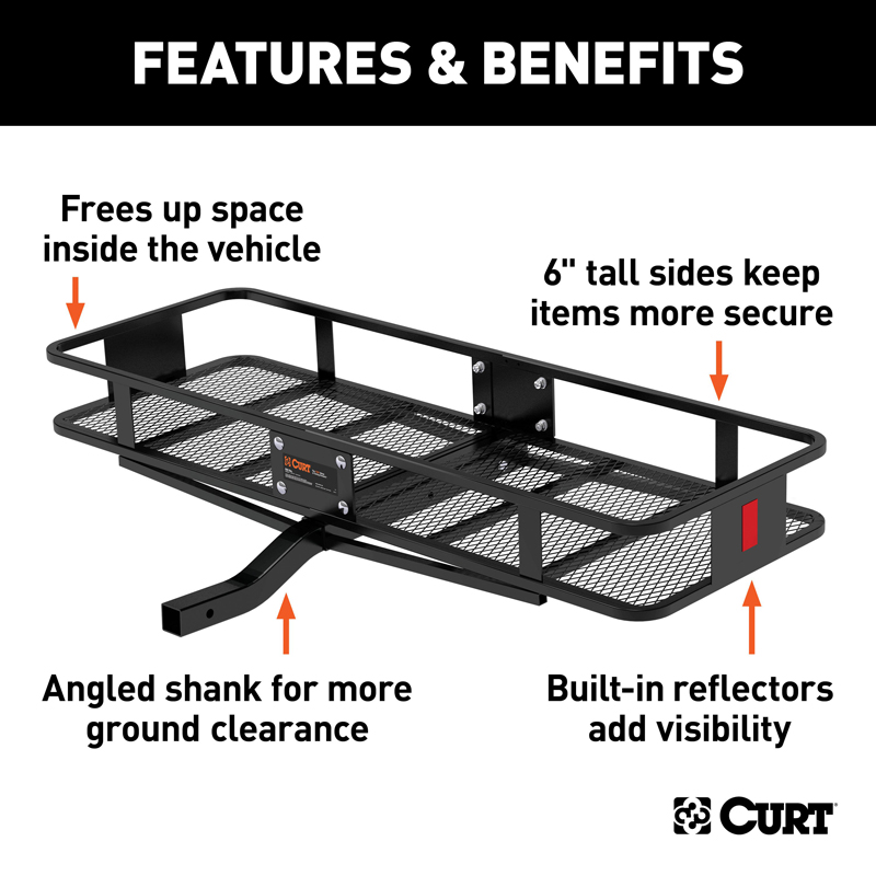 CURT | 60" x 20" Black Steel Basket Cargo Carrier (Fixed 2" Shank, 500 lbs.)