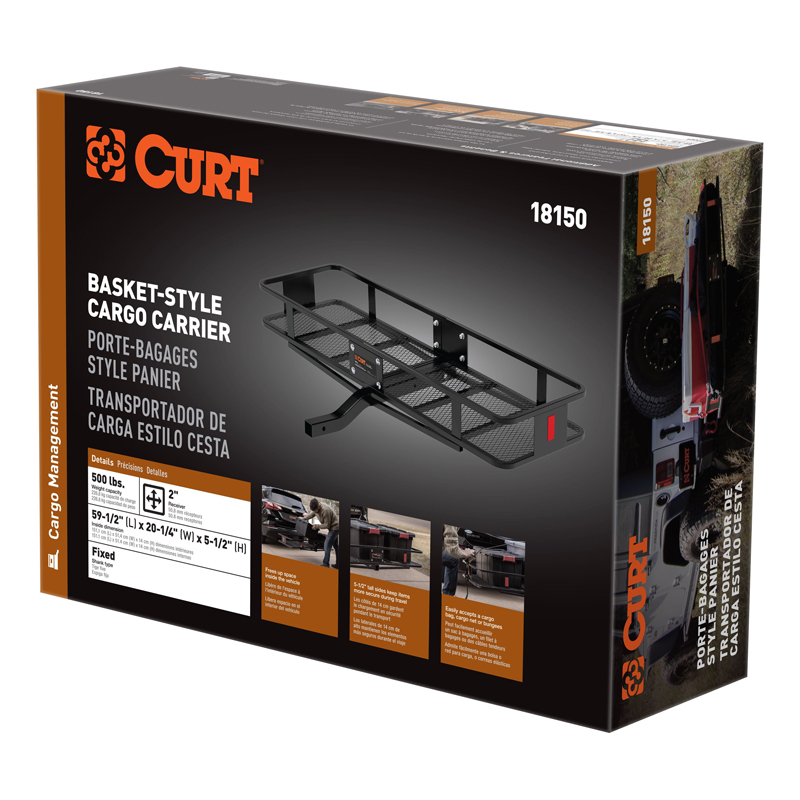 CURT | 60" x 20" Black Steel Basket Cargo Carrier (Fixed 2" Shank, 500 lbs.)