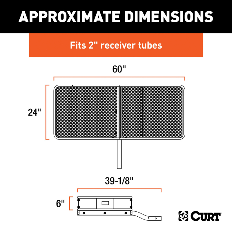 CURT | 60" x 24" Black Steel Basket Cargo Carrier (Fixed 2" Shank, 500 lbs.)