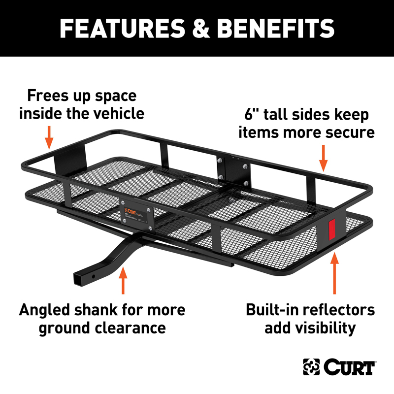 CURT | 60" x 24" Black Steel Basket Cargo Carrier (Fixed 2" Shank, 500 lbs.)