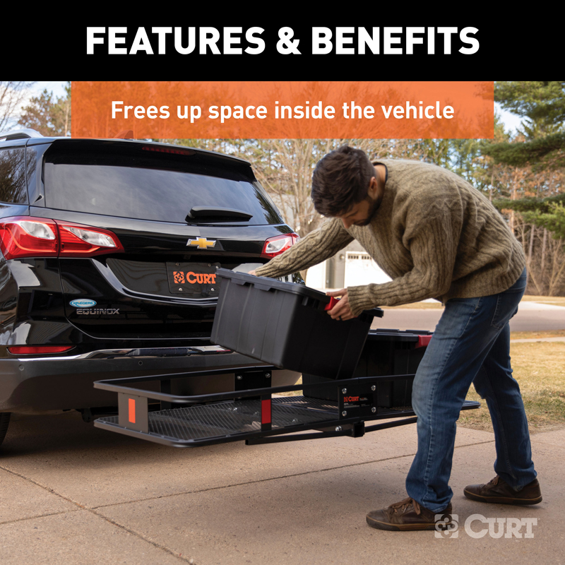 CURT | 60" x 24" Black Steel Basket Cargo Carrier (Fixed 2" Shank, 500 lbs.)
