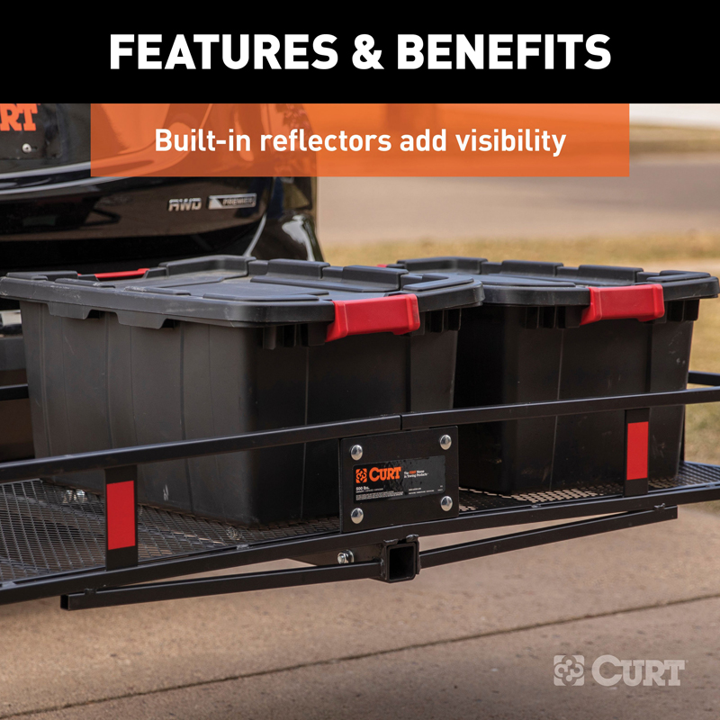 CURT | 60" x 24" Black Steel Basket Cargo Carrier (Fixed 2" Shank, 500 lbs.)