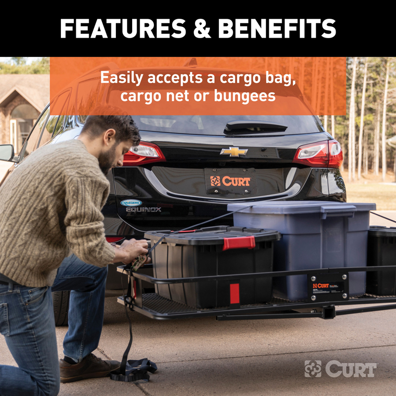 CURT | 60" x 24" Black Steel Basket Cargo Carrier (Fixed 2" Shank, 500 lbs.)