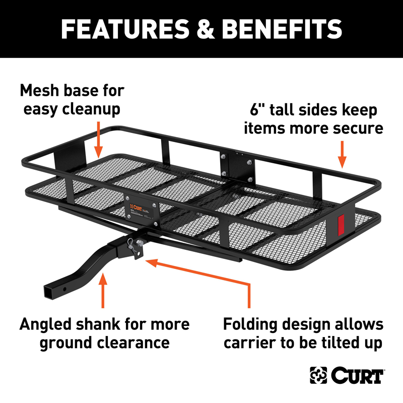 CURT | 60" x 24" Black Steel Basket Cargo Carrier (Folding 2" Shank, 500 lbs.)