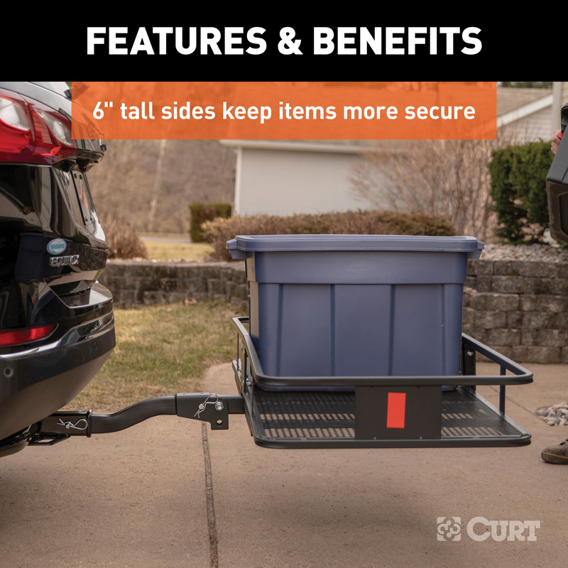 CURT | 60" x 24" Black Steel Basket Cargo Carrier (Folding 2" Shank, 500 lbs.)