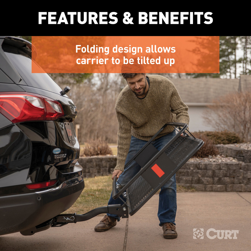 CURT | 60" x 24" Black Steel Basket Cargo Carrier (Folding 2" Shank, 500 lbs.)