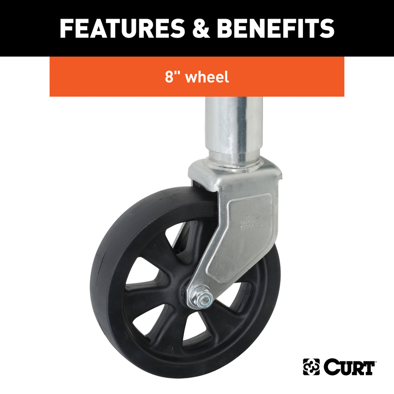 CURT | Marine Jack with 8" Wheel (1,500 lbs, 10" Travel, Packaged)
