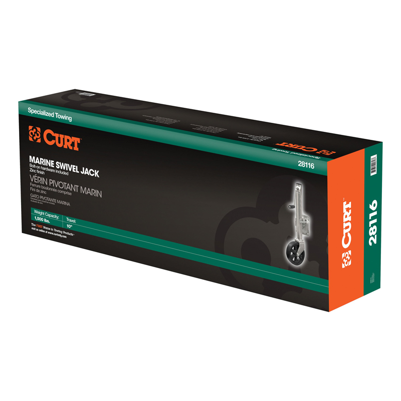 CURT | Marine Jack with 8" Wheel (1,500 lbs, 10" Travel, Packaged)