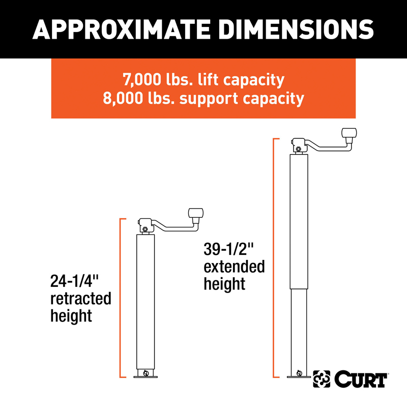 CURT | Direct-Weld Square Jack with Top Handle (8,000 lbs, 15" Travel)